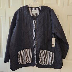 Sabrina Lauren New York Quilted Jacket 3X Black & White Stripe Polyester Button